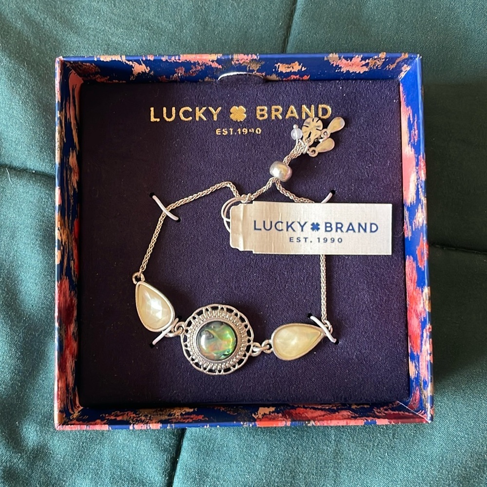 Lucky Brand Silver Semi Precious Gemstone Adjustable Statement Bracelet NIB NWT